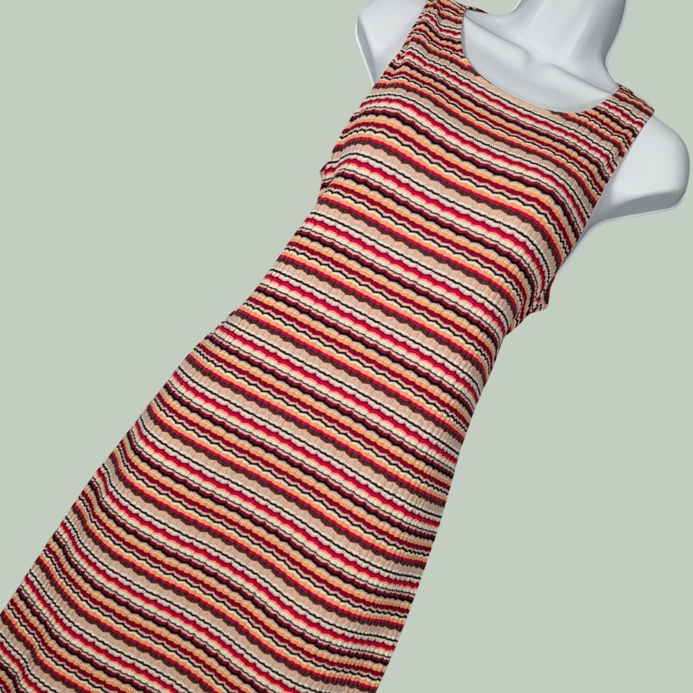 Loft 2024 Women Medium Midi Column Dress Multi Striped Ribbed Knit Sleeveless